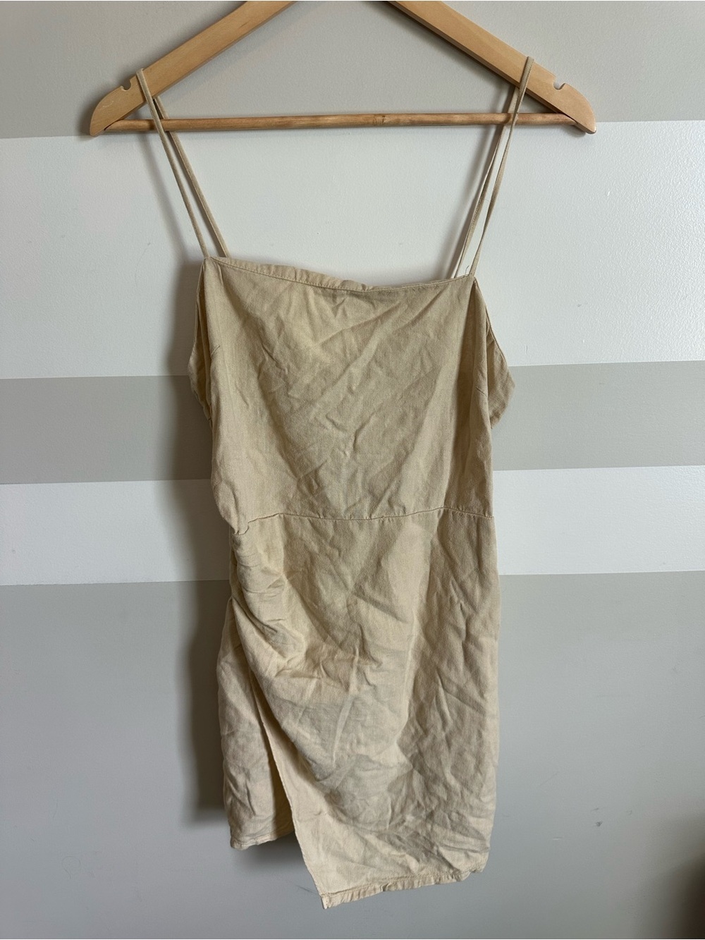 Zara Linen Blend Wrap Style Sleeveless Mini Dress Beige - Picture 3 of 4
